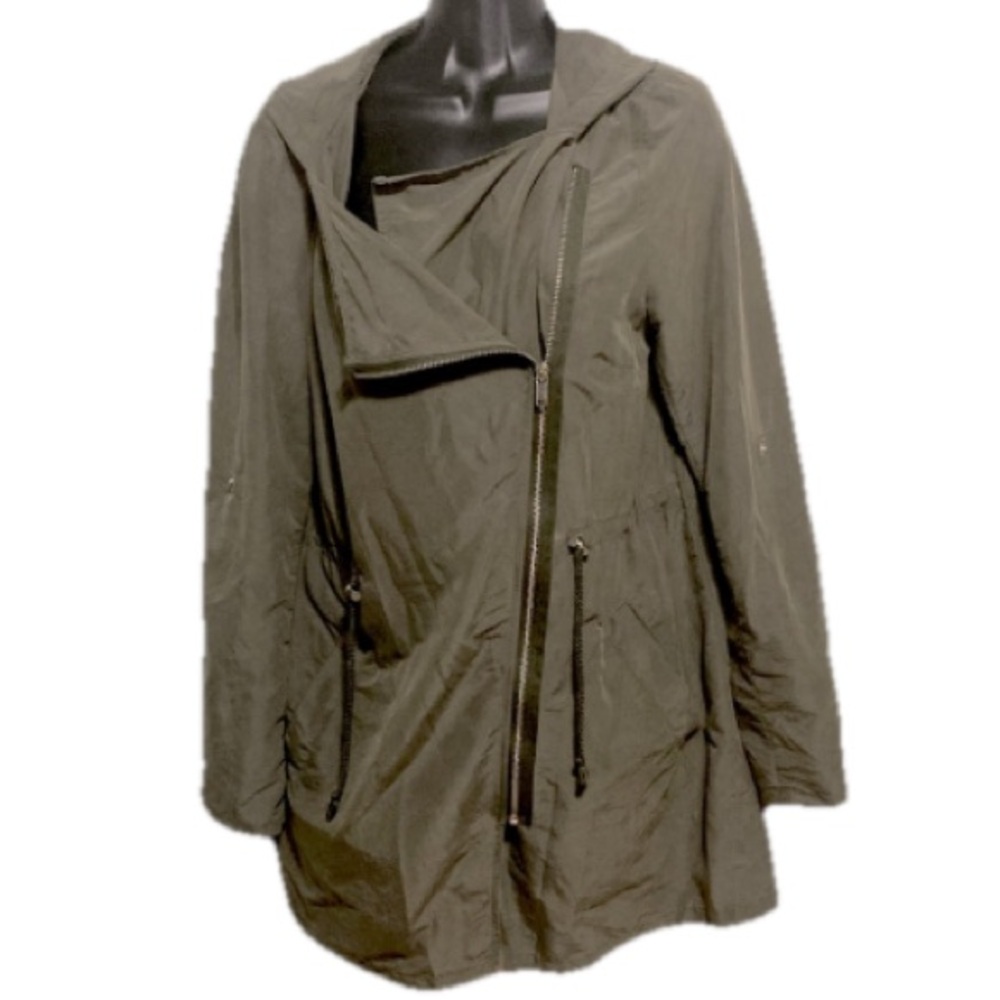 H&M DIVIDED Army Green Military Style Hooded Anorak Jacket Adjustable Sleeves Si